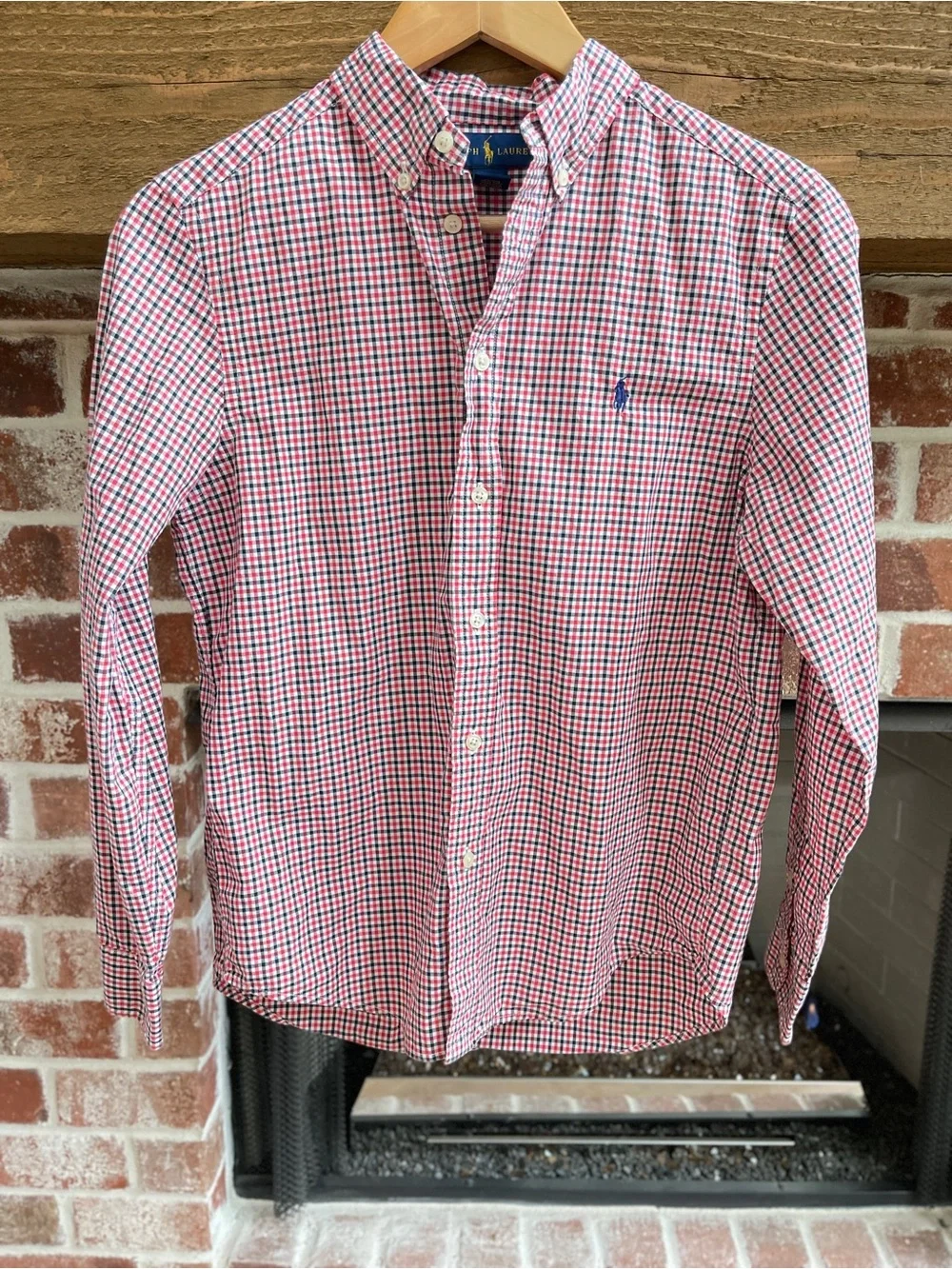 Polo by Ralph Lauren Men's Red & Blue Check Button-Down Shirt size L/14-16